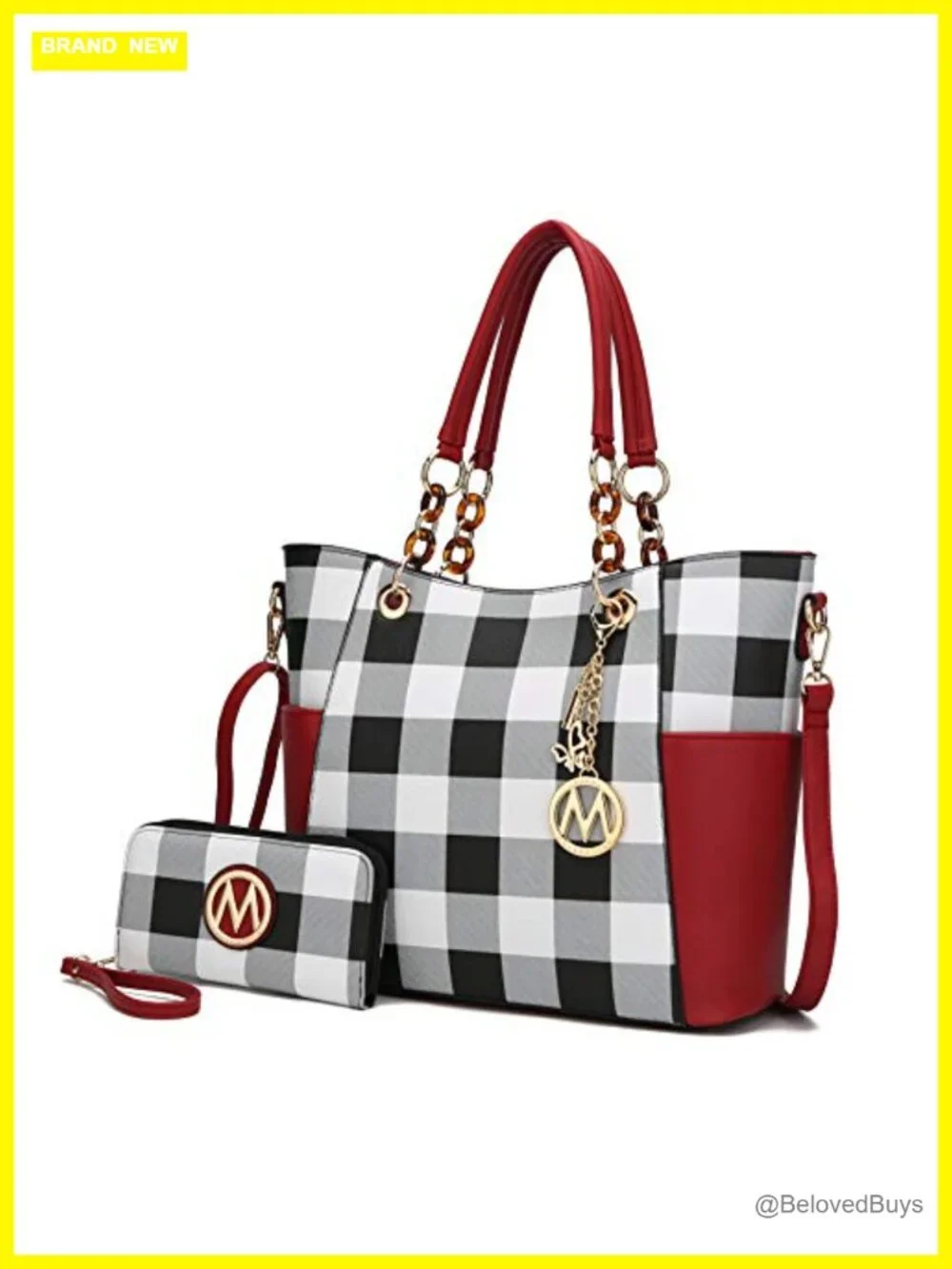 Vegan Leather Tote Handbag Set with Wristlet Wallet